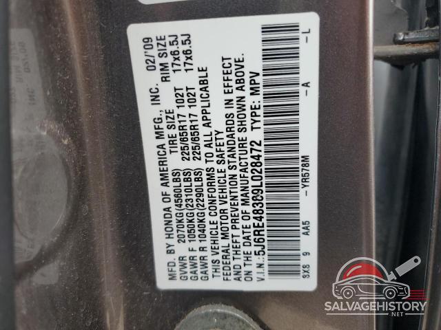 5J6RE48389L028472 2009 HONDA CRV photo no. 13
