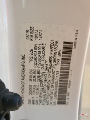 5J6RM3H92GL011763 2016 HONDA CRV photo no. 14