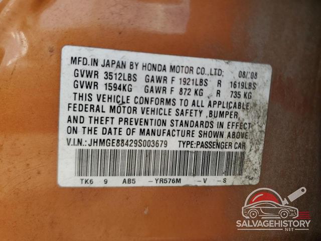 JHMGE88429S003679 2009 HONDA FIT photo no. 12