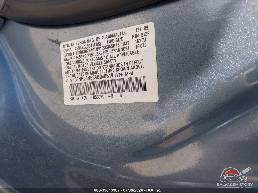 5FNRL3H63AB040519 2010 HONDA ODYSSEY photo no. 9
