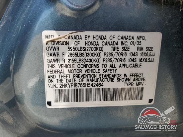 2HKYF18765H542464 2005 HONDA PILOT photo no. 12