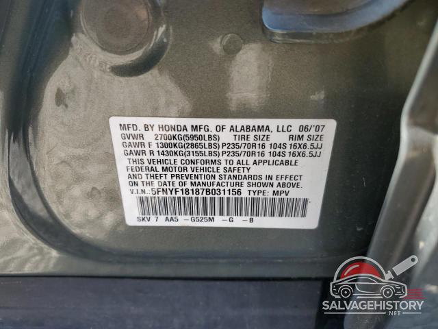 5FNYF18187B031156 2007 HONDA PILOT photo no. 13