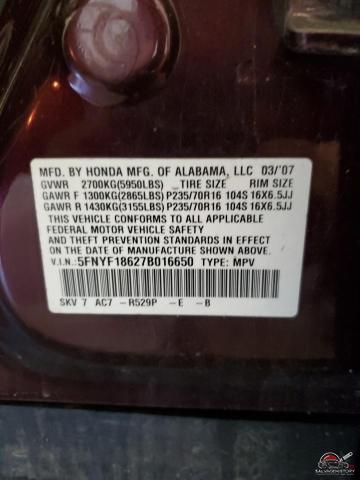 5FNYF18627B016650 2007 HONDA PILOT photo no. 13