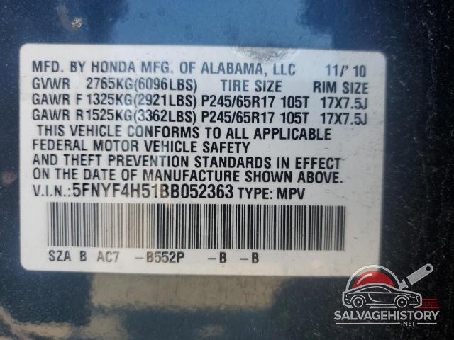 5FNYF4H51BB052363 2011 HONDA PILOT photo no. 13