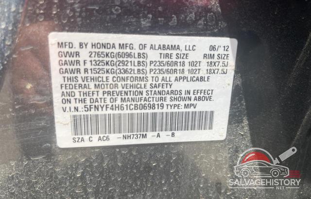 5FNYF4H61CB069819 2012 HONDA PILOT photo no. 10