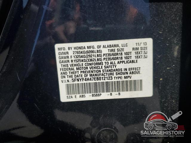 5FNYF4H47EB012123 2014 HONDA PILOT photo no. 13
