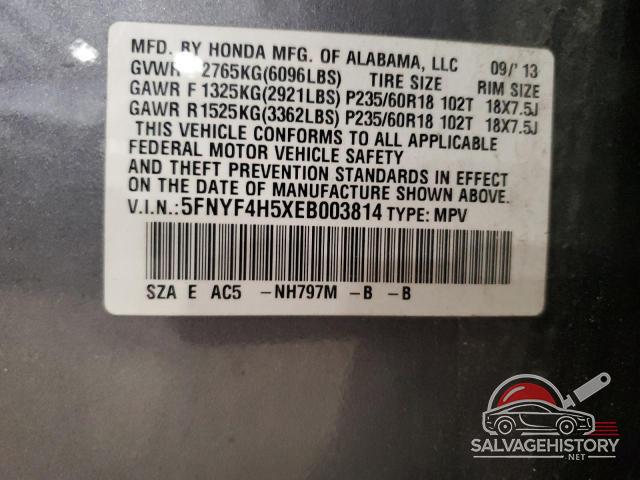 5FNYF4H5XEB003814 2014 HONDA PILOT photo no. 13