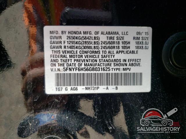 5FNYF6H56GB031625 2016 HONDA PILOT photo no. 13