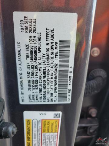 5FNYF6H65MB034052 2021 HONDA PILOT photo no. 14