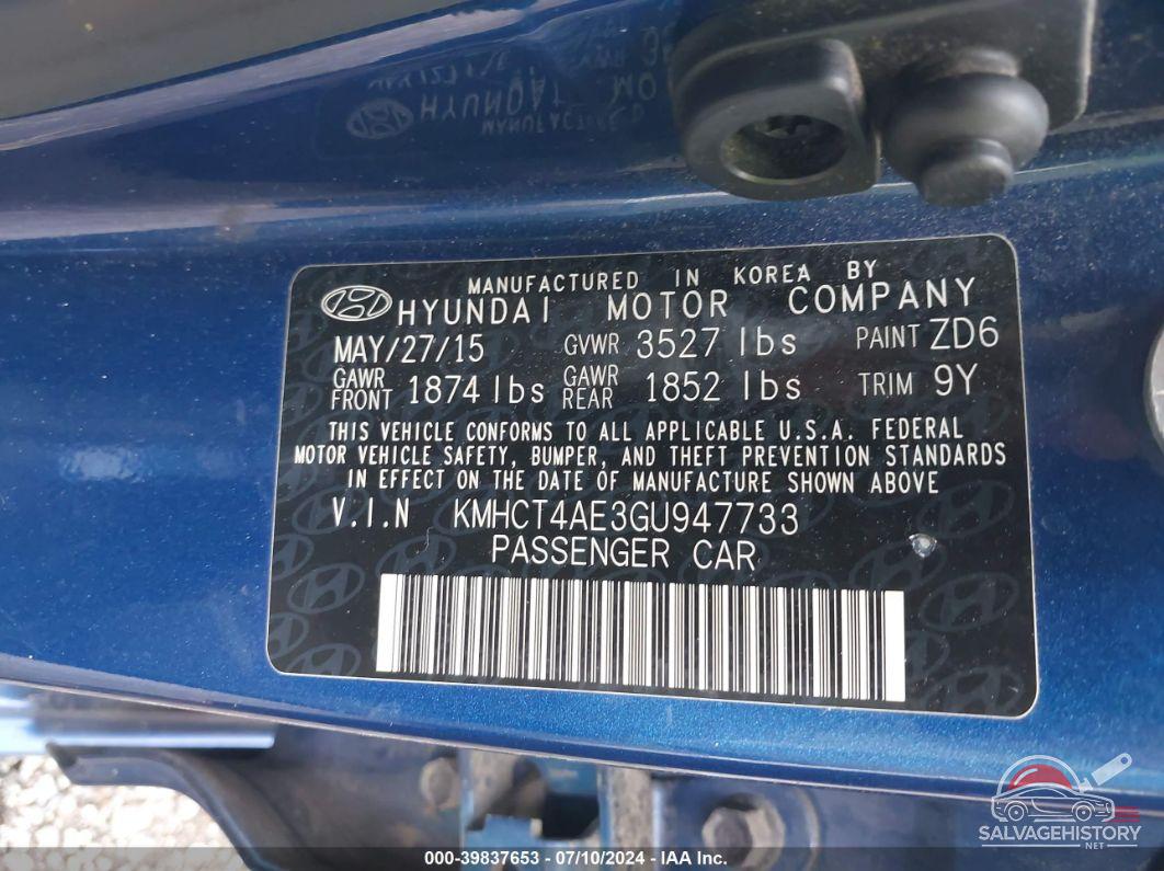 KMHCT4AE3GU947733 2016 HYUNDAI ACCENT photo no. 9