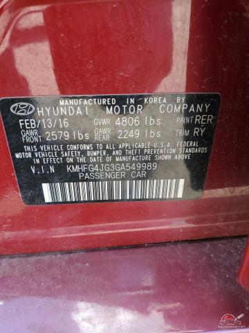 KMHFG4JG3GA549989 2016 HYUNDAI AZERA photo no. 12