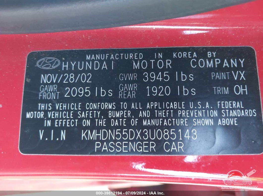 KMHDN55DX3U085143 2003 HYUNDAI ELANTRA photo no. 9
