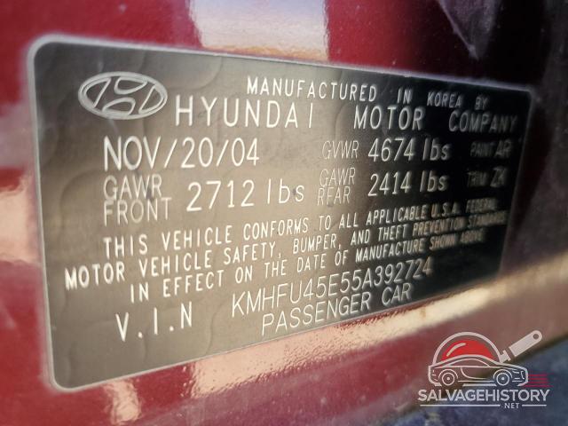 KMHFU45E55A392724 2005 HYUNDAI GRANDEUR photo no. 13