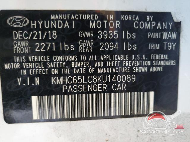 KMHC65LC8KU140089 2019 HYUNDAI IONIQ photo no. 12