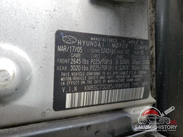 KM8SC73D85U996585 2005 HYUNDAI SANTA FE photo no. 12