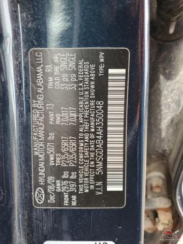 5NMSGDAB4AH350048 2010 HYUNDAI SANTA FE photo no. 12