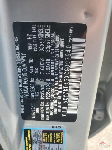 5XYZKDAGXCG097940 2012 HYUNDAI SANTA FE photo no. 13