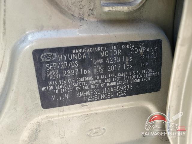 KMHWF35H14A959833 2004 HYUNDAI SONATA photo no. 12