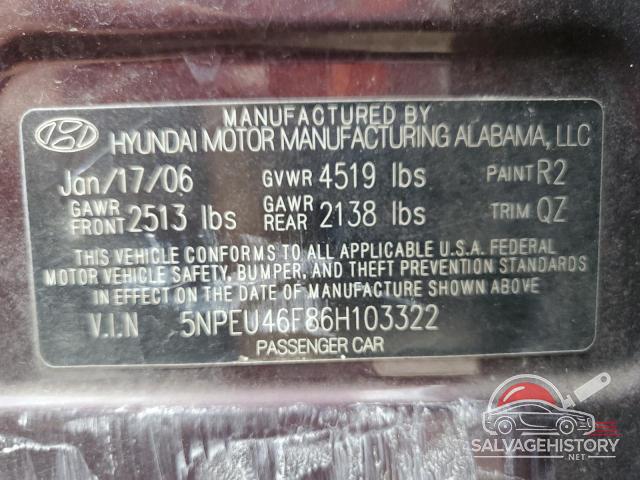 5NPEU46F86H103322 2006 HYUNDAI SONATA photo no. 13