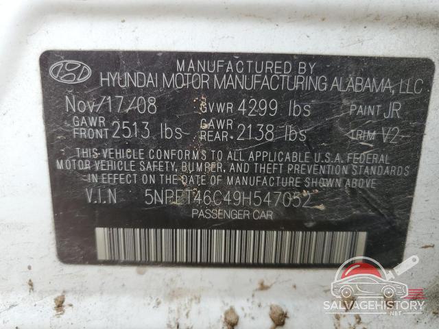 5NPET46C49H547052 2009 HYUNDAI SONATA photo no. 12
