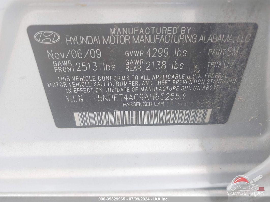 5NPET4AC9AH652553 2010 HYUNDAI SONATA photo no. 9