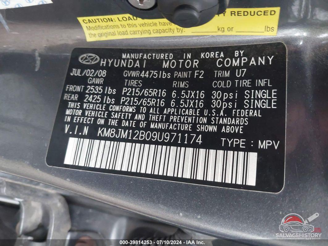 KM8JM12B09U971174 2009 HYUNDAI TUCSON photo no. 9
