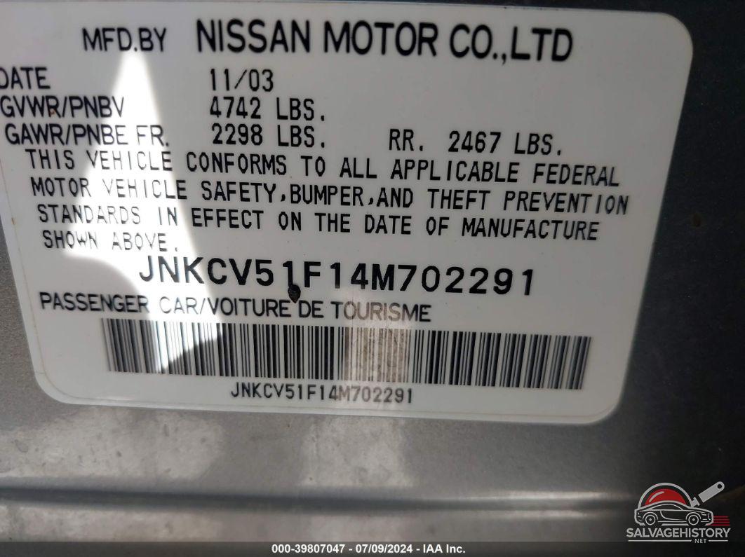 JNKCV51F14M702291 2004 INFINITI G35 photo no. 9