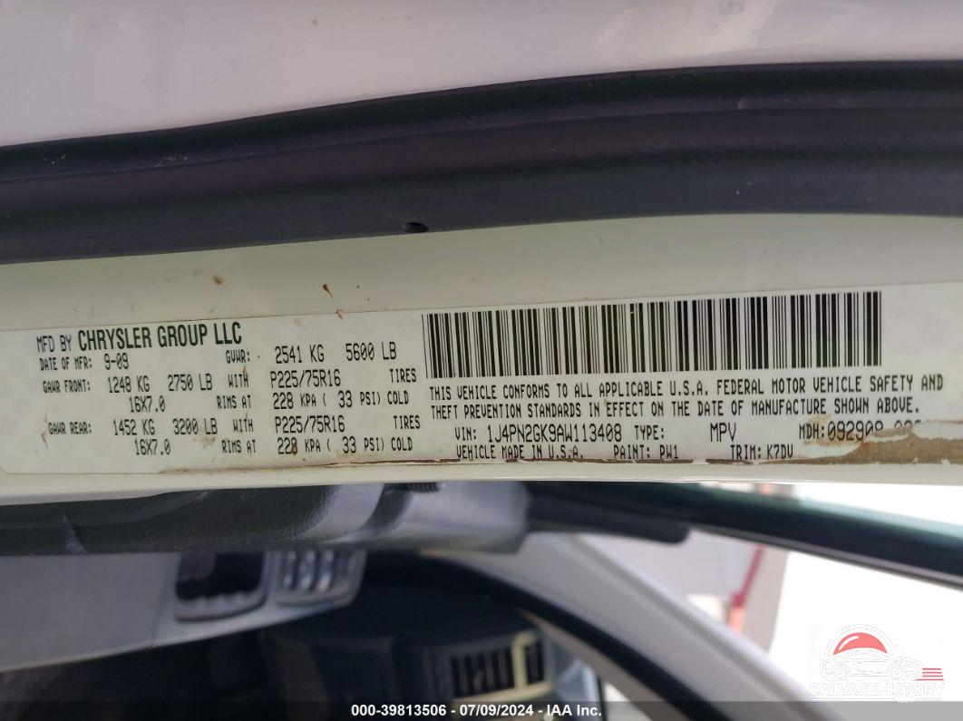 1J4PN2GK9AW113408 2010 JEEP LIBERTY photo no. 9