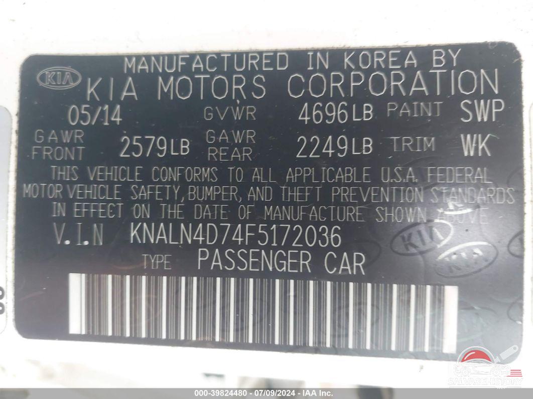KNALN4D74F5172036 2015 KIA CADENZA photo no. 9