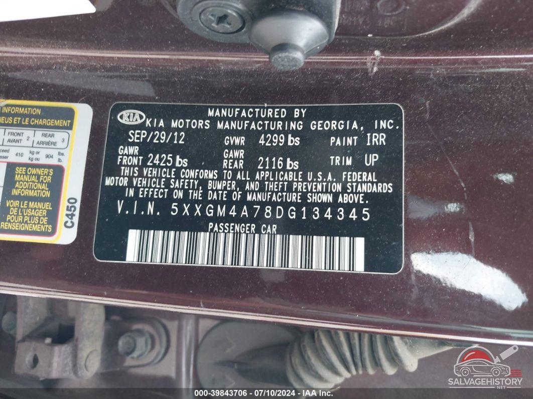 5XXGM4A78DG134345 2013 KIA OPTIMA photo no. 9