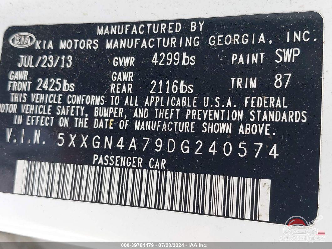 5XXGN4A79DG240574 2013 KIA OPTIMA photo no. 9