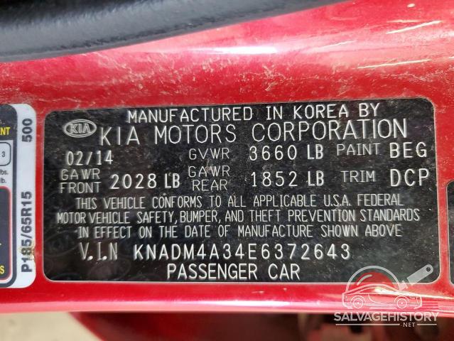 KNADM4A34E6372643 2014 KIA RIO photo no. 12