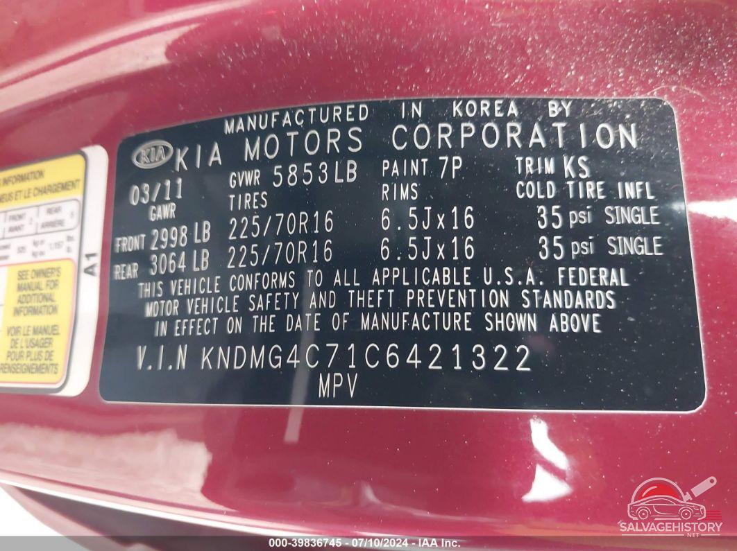 KNDMG4C71C6421322 2012 KIA SEDONA photo no. 9