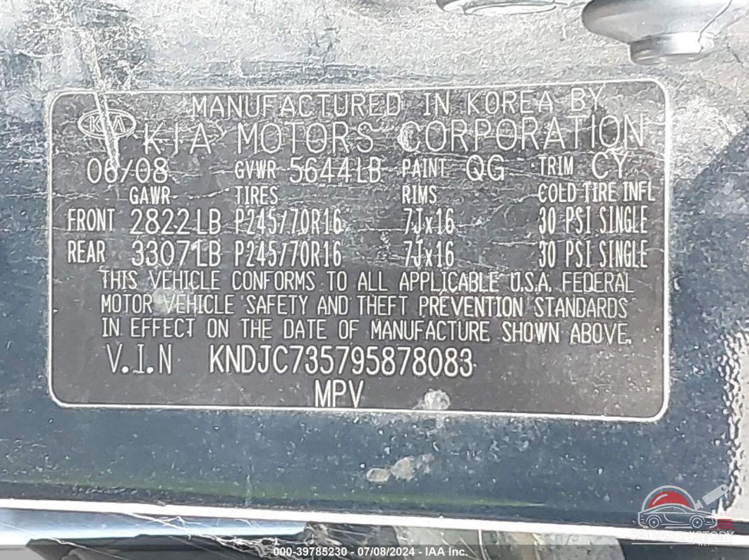 KNDJC735795878083 2009 KIA SORENTO photo no. 9