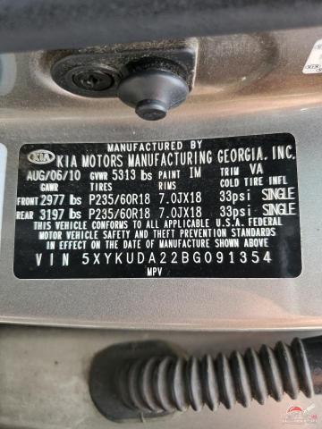 5XYKUDA22BG091354 2011 KIA SORENTO photo no. 12