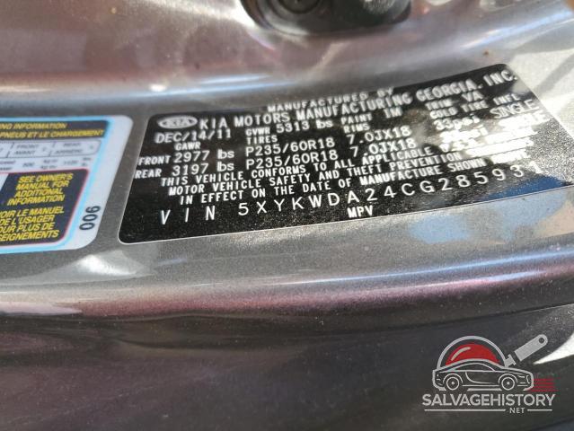 5XYKWDA24CG285931 2012 KIA SORENTO photo no. 14