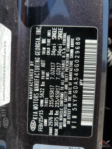5XYPGDA54GG029680 2016 KIA SORENTO photo no. 13