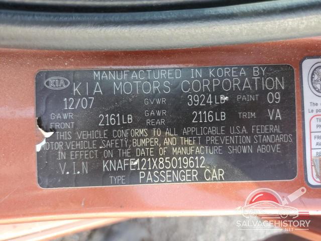 KNAFE121X85019612 2008 KIA SPECTRA photo no. 12