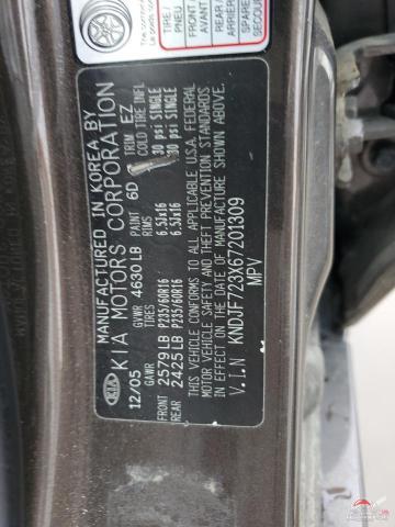 KNDJF723X67201309 2006 KIA SPORTAGE photo no. 10
