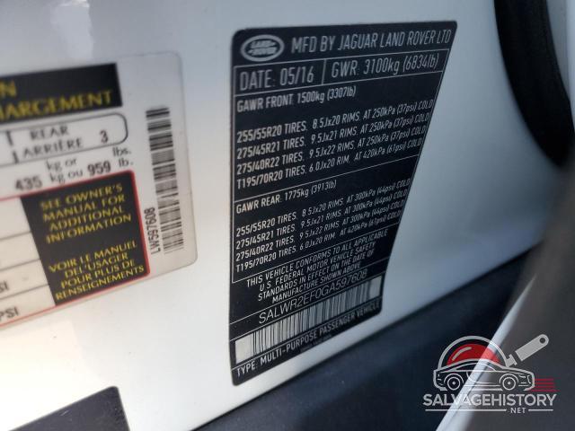 SALWR2EF0GA597608 2016 LAND ROVER RANGEROVER photo no. 12