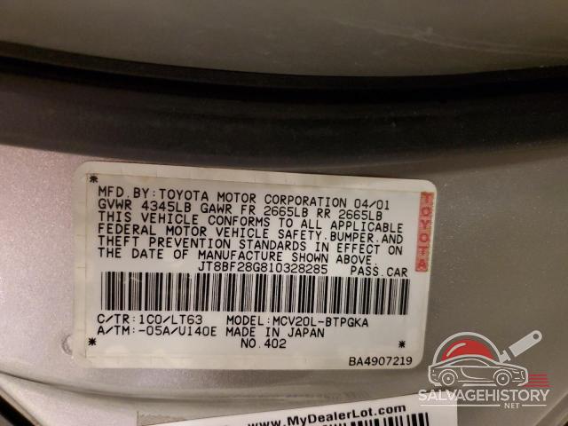 JT8BF28G810328285 2001 LEXUS ES300 photo no. 12