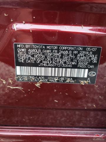 JTHBJ46G772130646 2007 LEXUS ES350 photo no. 12