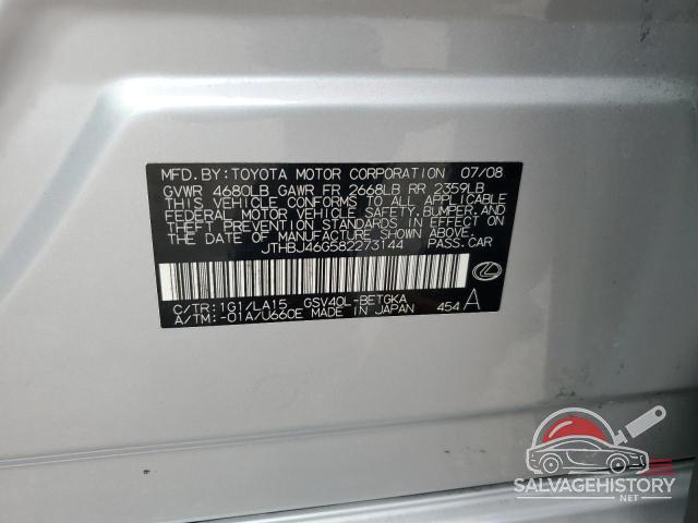 JTHBJ46G582273144 2008 LEXUS ES350 photo no. 12