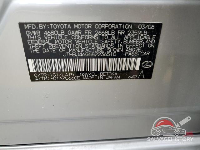 JTHBJ46G682236510 2008 LEXUS ES350 photo no. 12
