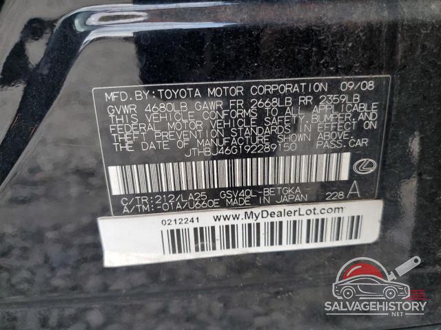 JTHBJ46G192289150 2009 LEXUS ES350 photo no. 12
