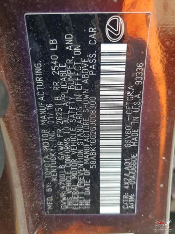 58ABK1GG2GU008300 2016 LEXUS ES350 photo no. 12