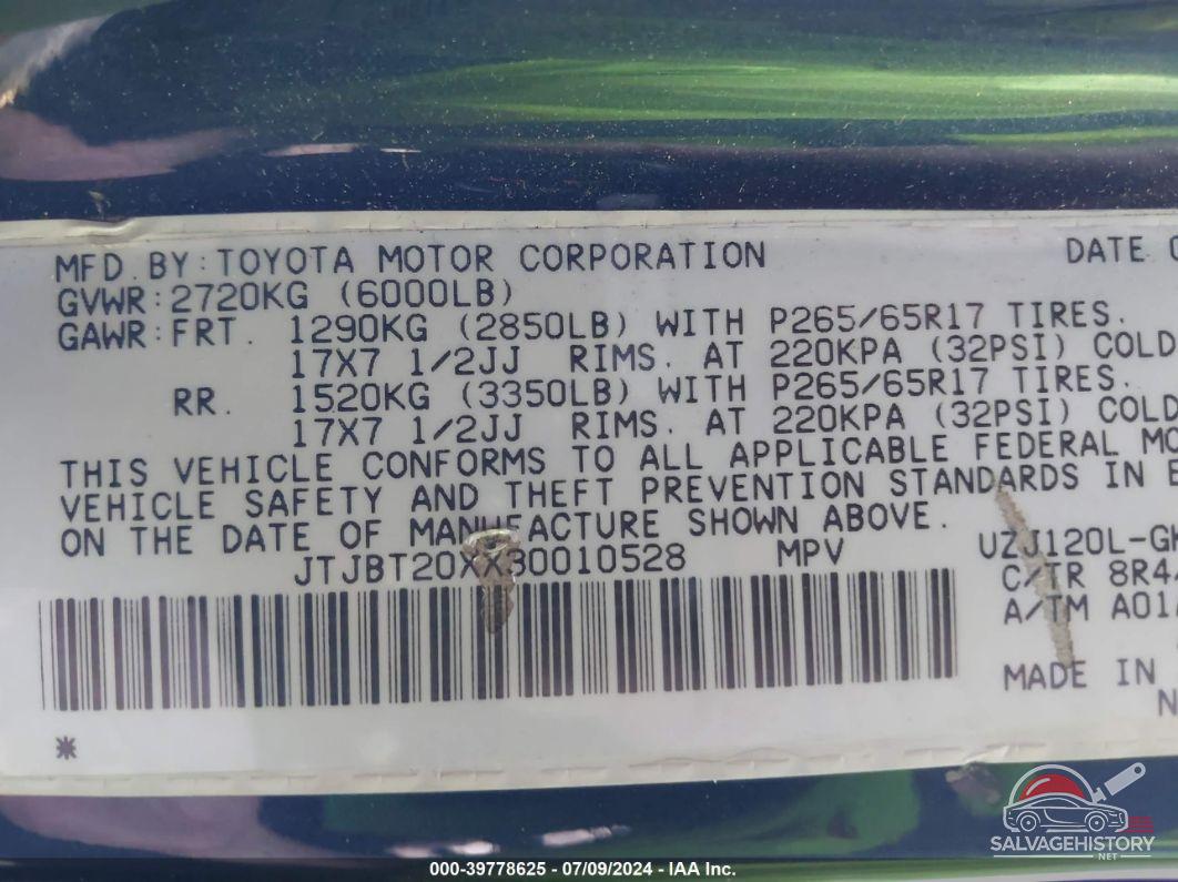 JTJBT20XX30010528 2003 LEXUS GX photo no. 9