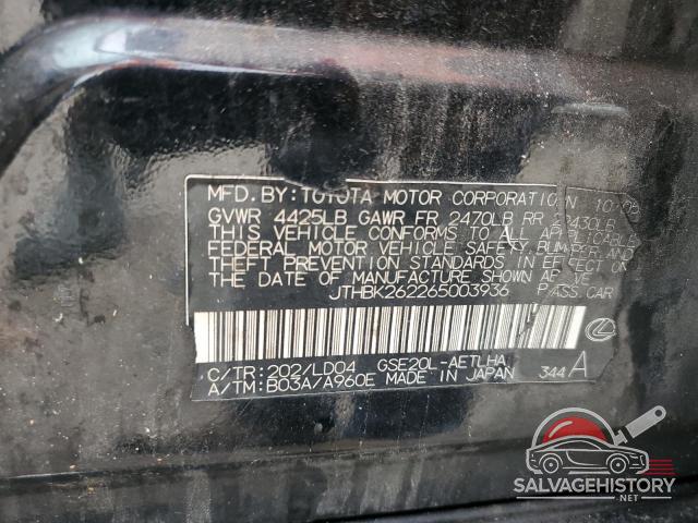 JTHBK262265003936 2006 LEXUS IS photo no. 12