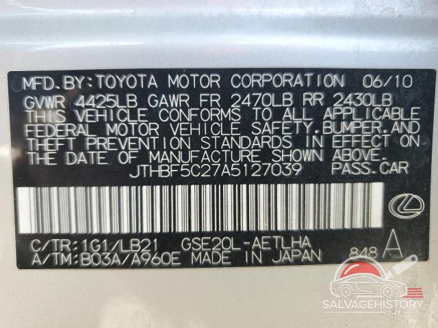 JTHBF5C27A5127039 2010 LEXUS IS photo no. 13
