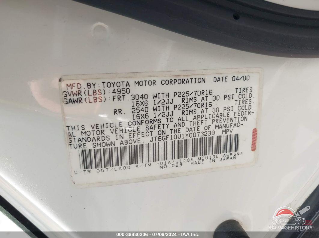 JT6GF10U1Y0073239 2000 LEXUS RX 300 photo no. 9
